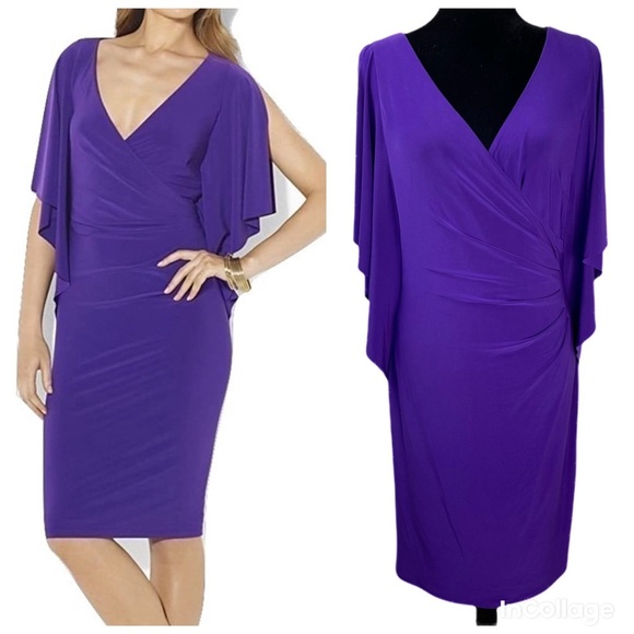 Ralph Lauren Tanzan Jersey Cascade Sleeve Dress 8 - Picture 1 of 13